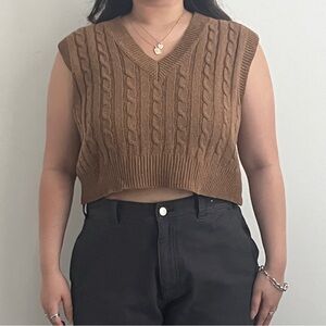 brown v-neck sweater vest